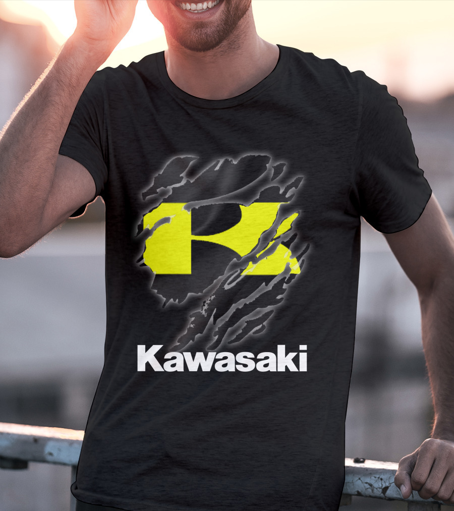 Kawasaki Ripping Claw Marks Yellow Black T-Shirt