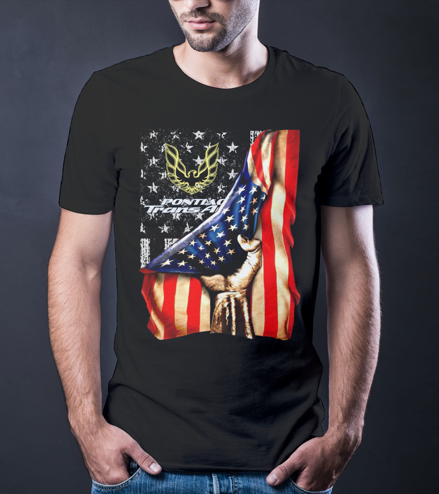 Pontiac Trans Am Eagle With American Flag Background And Stars T-Shirt