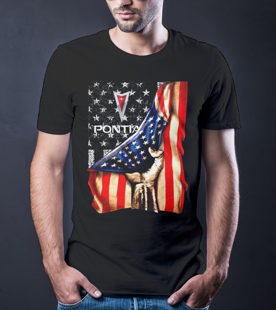 Pontiac Logo With American Flag Stars And Stripes Patriotic T-Shirt