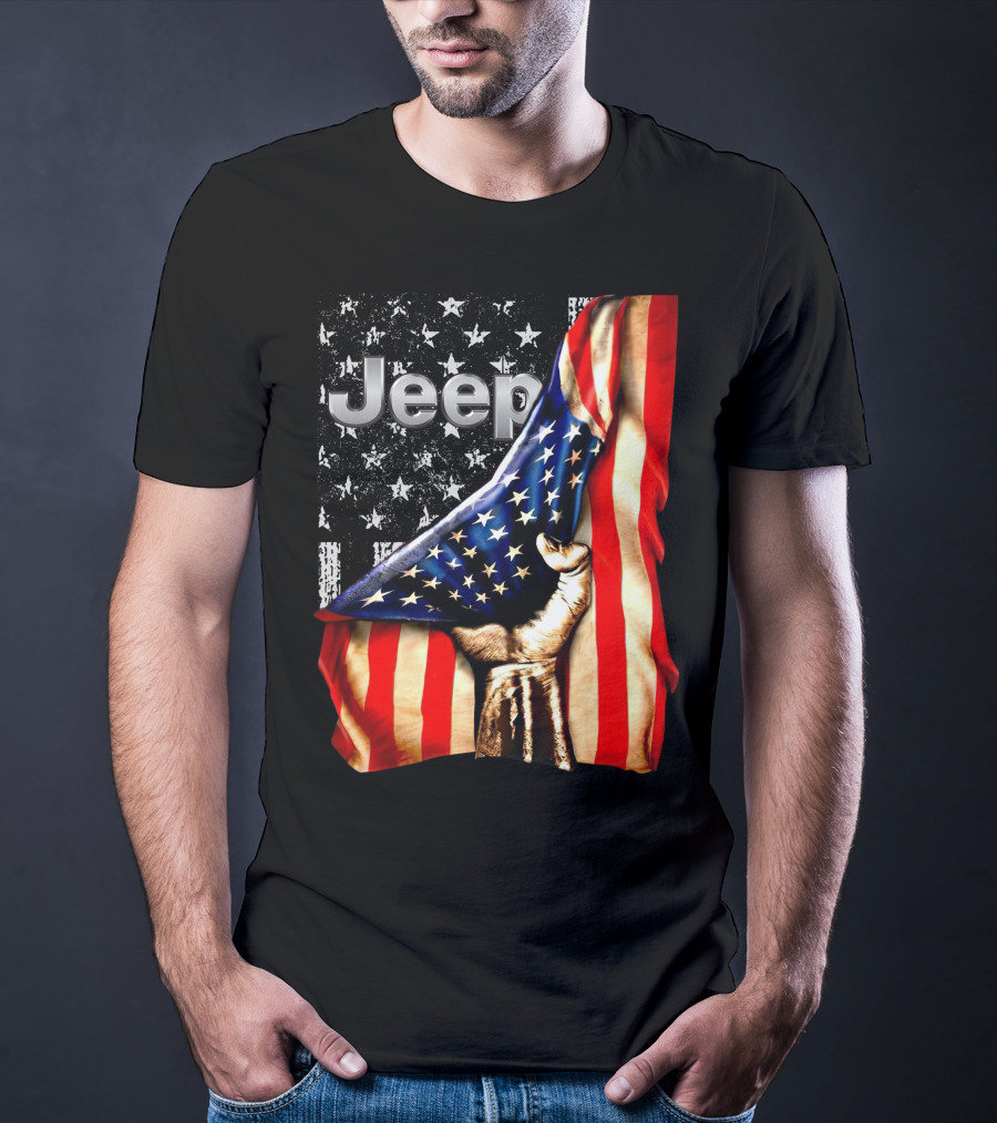 Jeep American Flag Stars And Stripes Hand T-Shirt