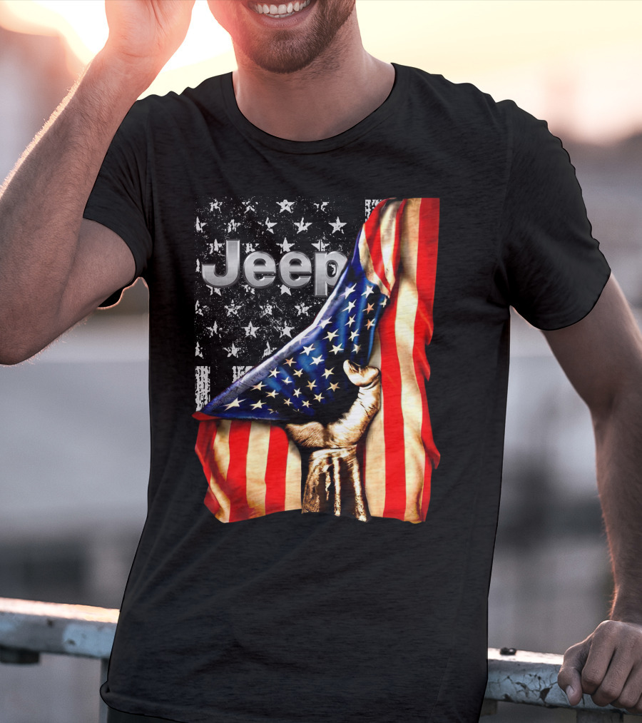 Jeep American Flag Stars And Stripes Hand T-Shirt