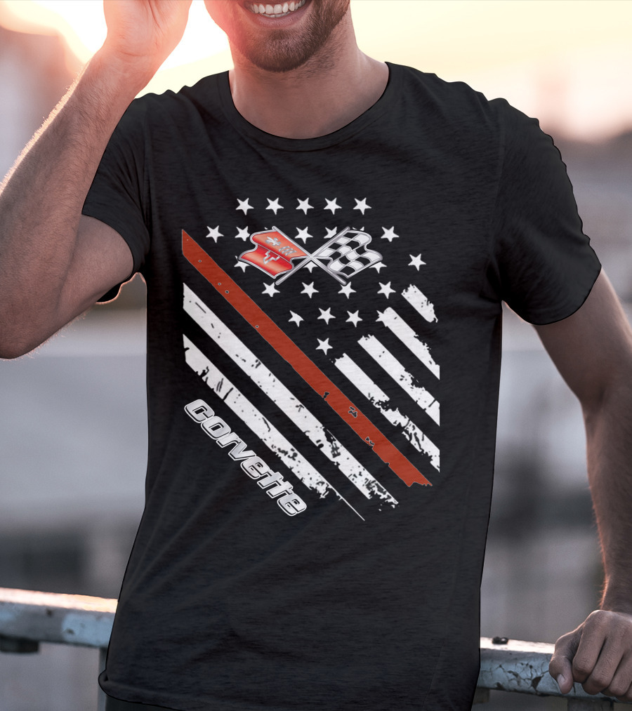 Corvette C3 American Flag Vintage Racing Stripes And Emblems T-Shirt