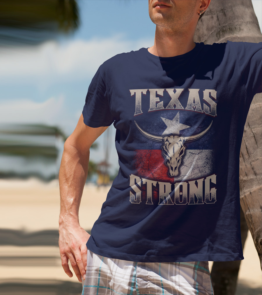Texas Strong Longhorn Skull With Texas Flag T-Shirt
