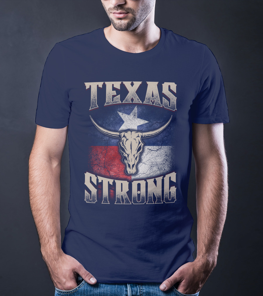 Texas Strong Longhorn Skull With Texas Flag T-Shirt