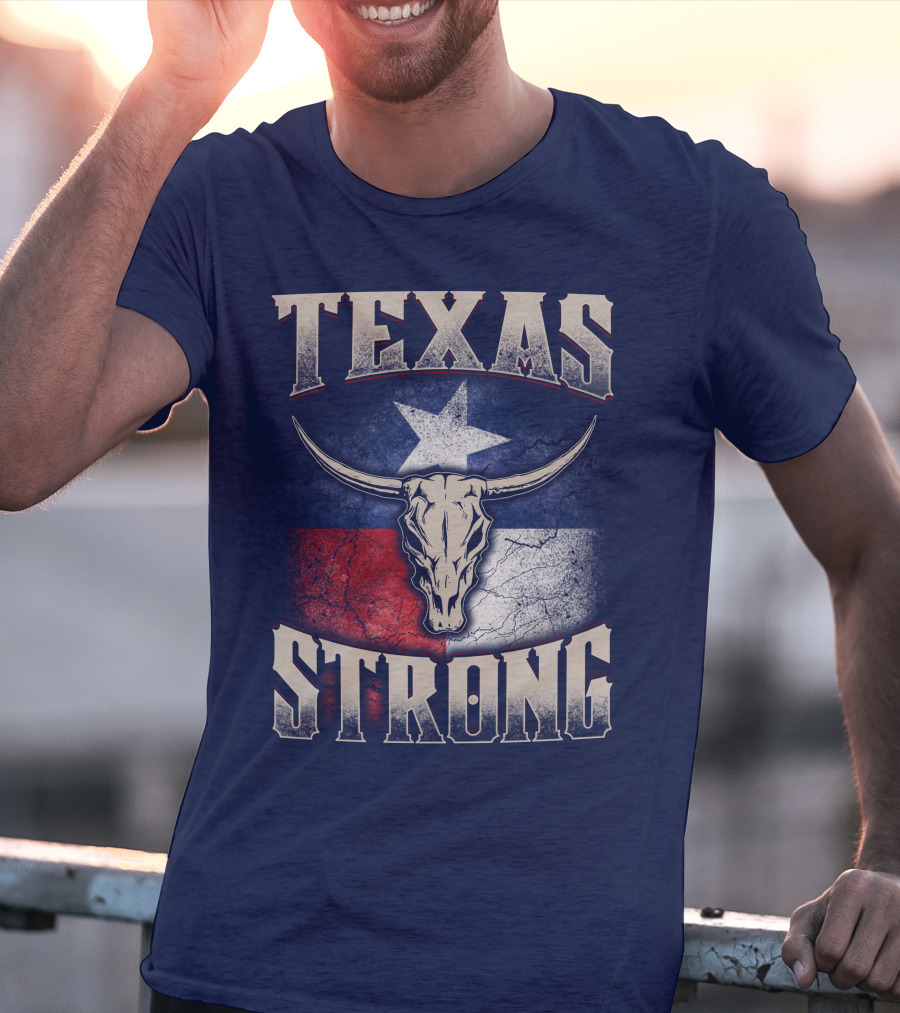 Texas Strong Longhorn Skull With Texas Flag T-Shirt