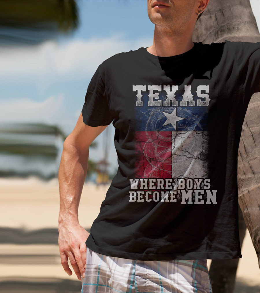 Texas Where Boys Become Men Lone Star Flag Cracked T-Shirt