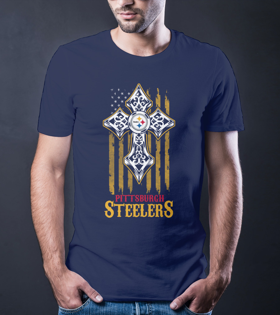 Pittsburgh Steelers Cross American Flag T-Shirt