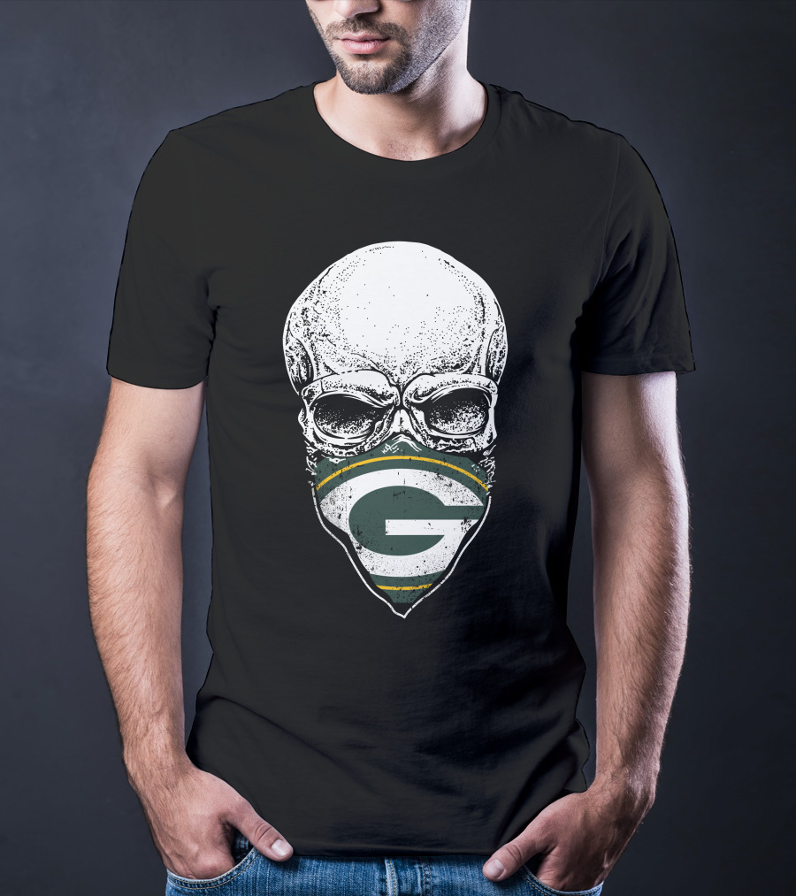 Green Bay Packers Skull Logo Face Mask T-Shirt