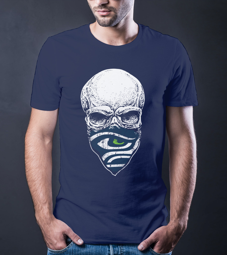 Seattle Seahawks Skull Bandana Logo Face T-Shirt