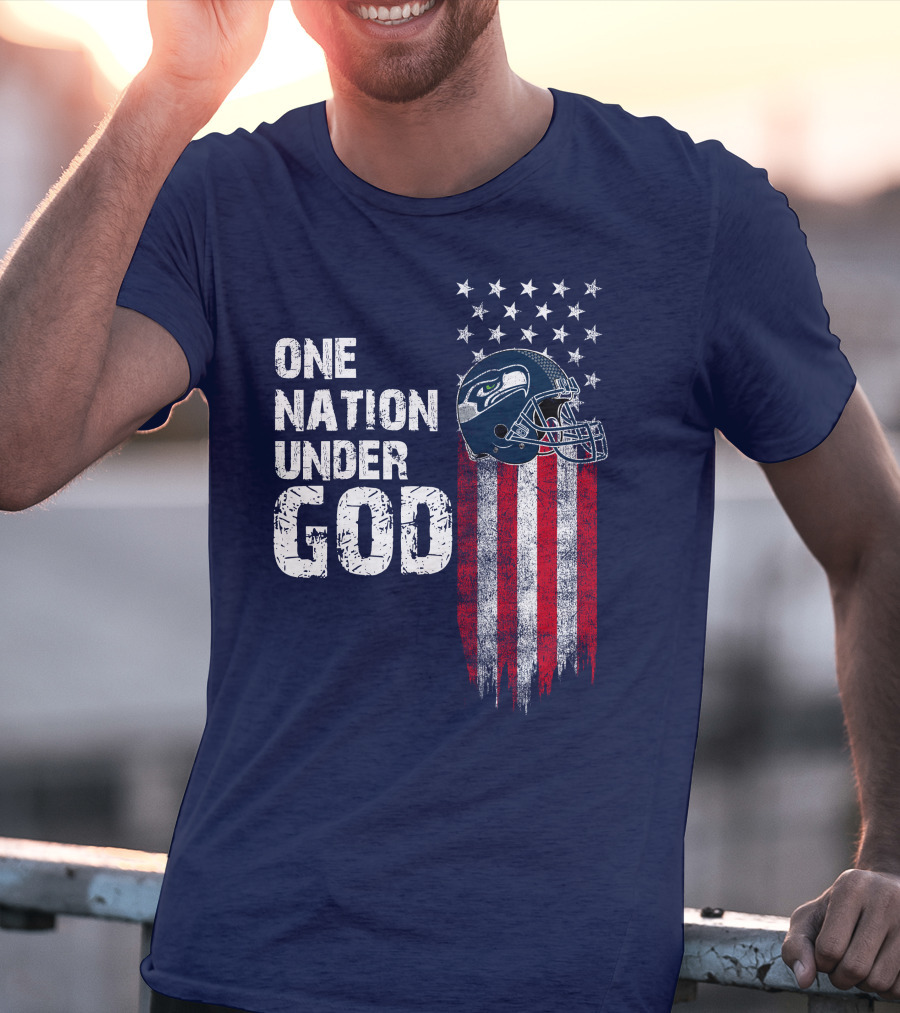 One Nation Under God Seattle Seahawks Flag Helmet Stars Stripes T-Shirt