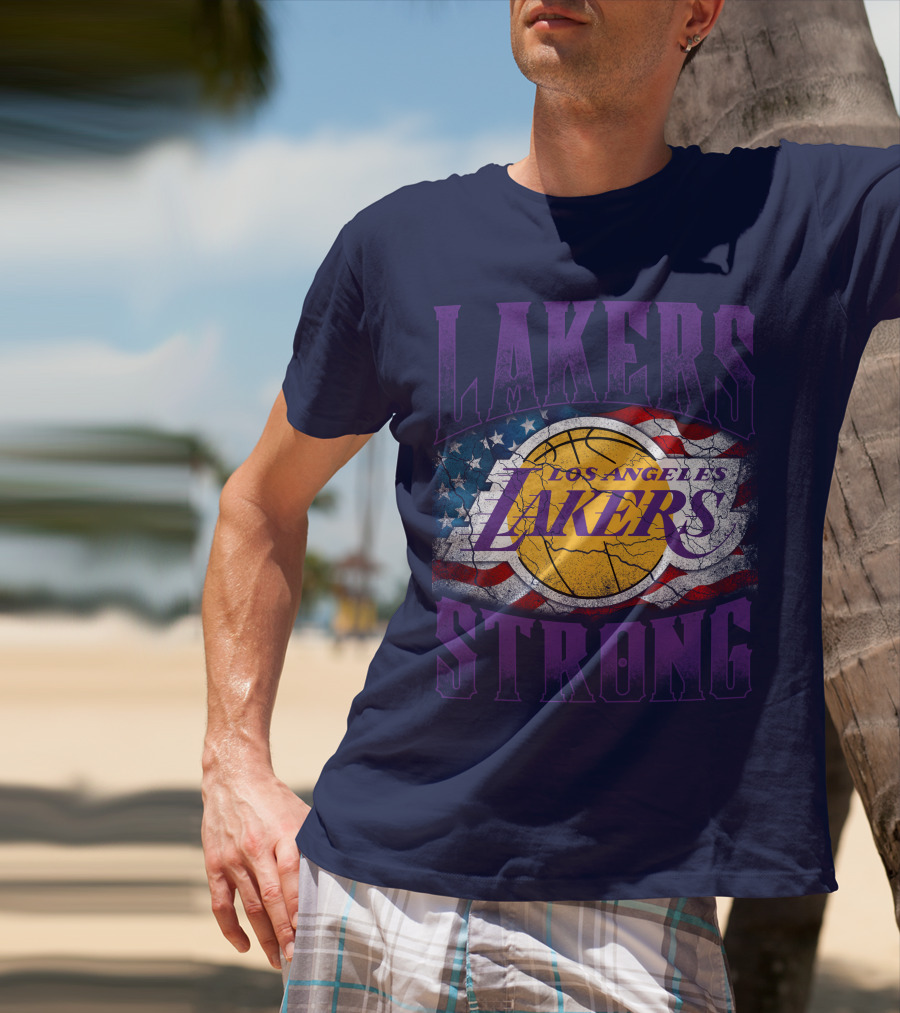 Los Angeles Lakers Strong American Flag Basketball T-Shirt