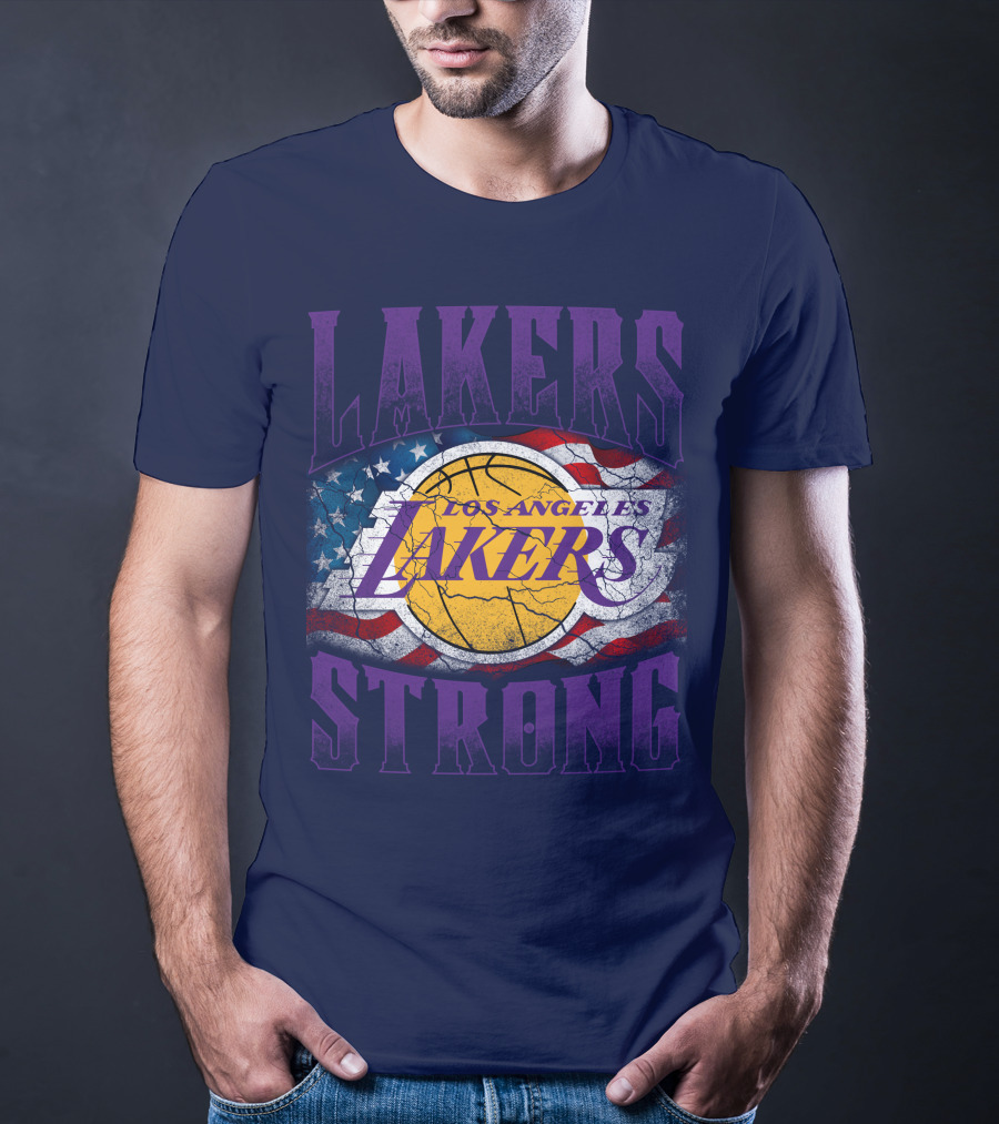 Los Angeles Lakers Strong American Flag Basketball T-Shirt
