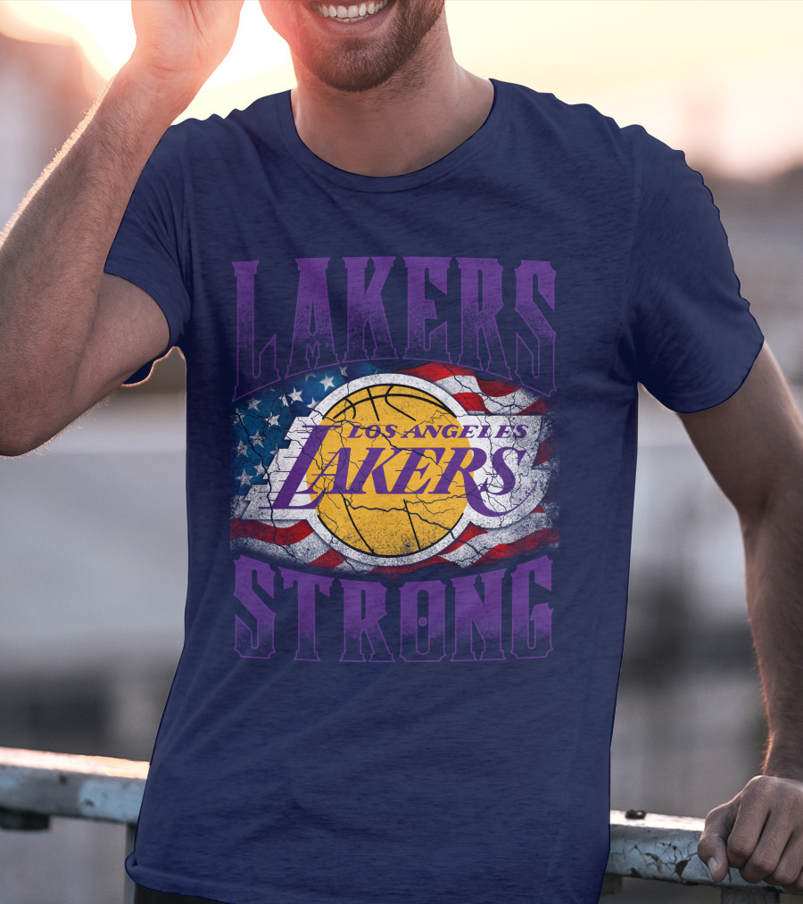 Los Angeles Lakers Strong American Flag Basketball T-Shirt