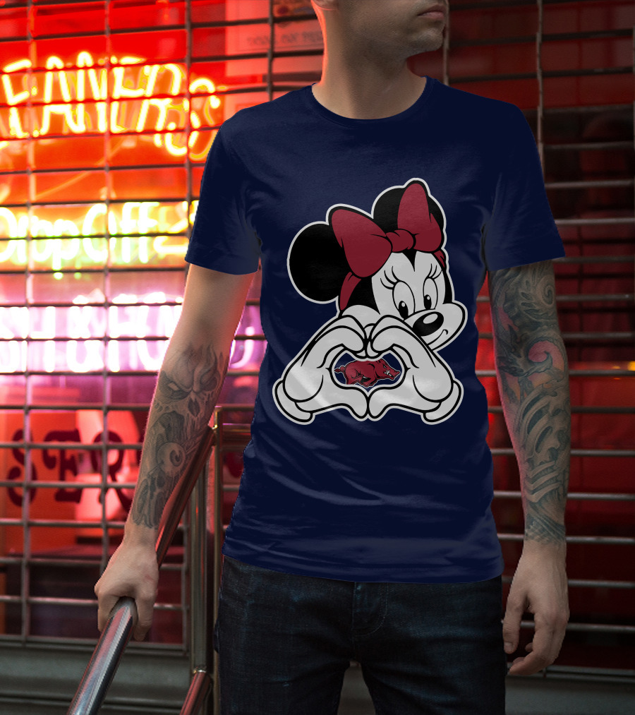 Arkansas Razorbacks Mickey Mouse Heart Hands T-Shirt
