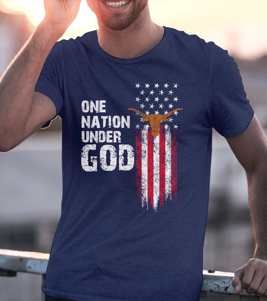 One Nation Under God Texas Longhorns Flag Usa T-Shirt