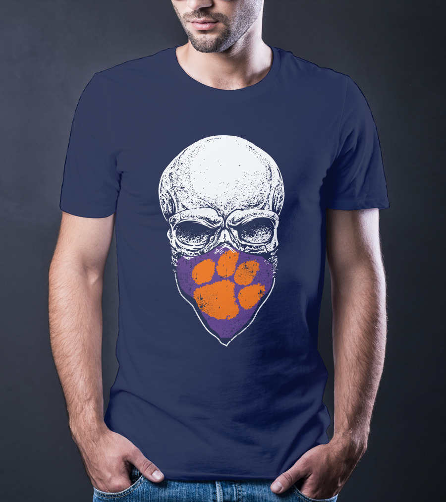 Clemson Tigers Skull With Paw Print Bandana T-Shirt