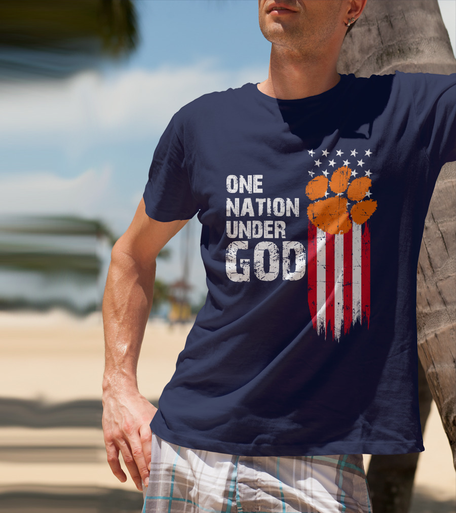 One Nation Under God Clemson Tigers American Flag Paw Print T-Shirt