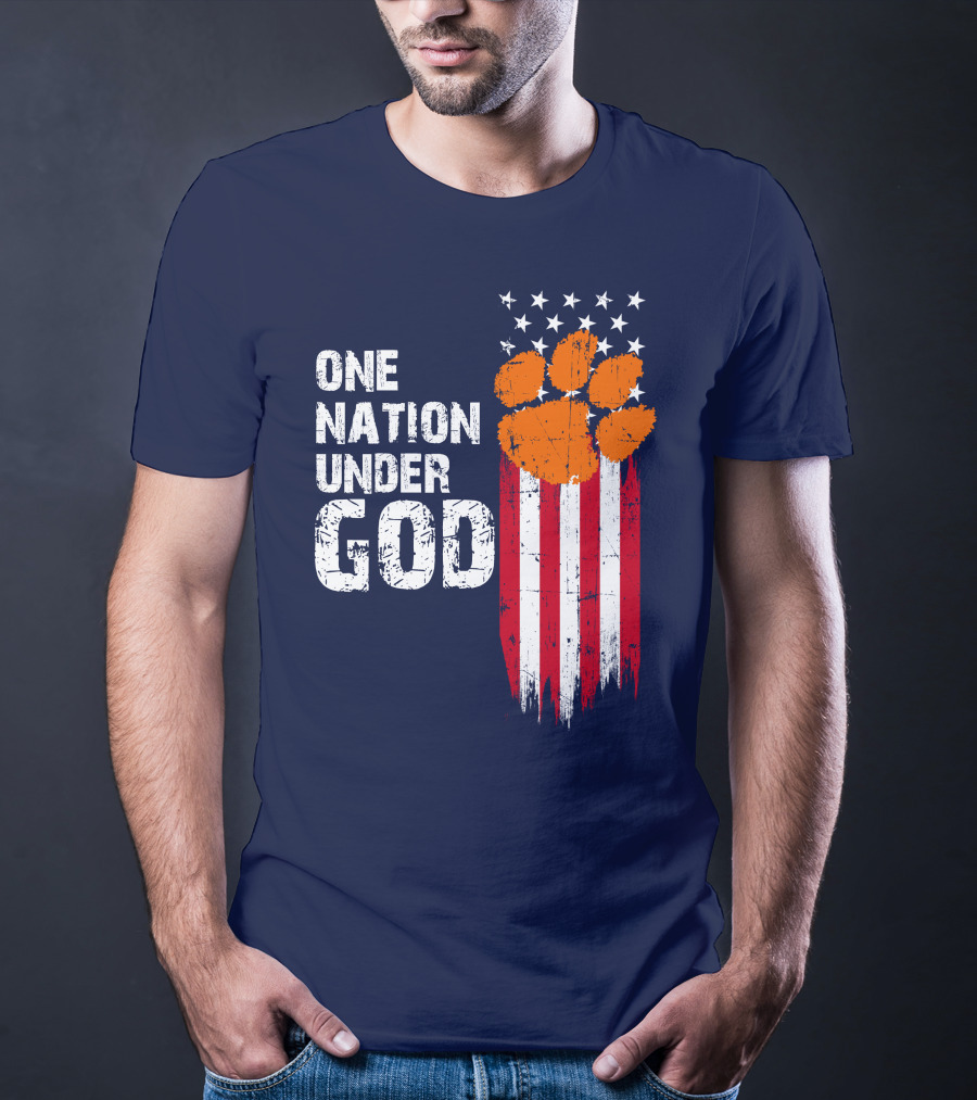 One Nation Under God Clemson Tigers American Flag Paw Print T-Shirt