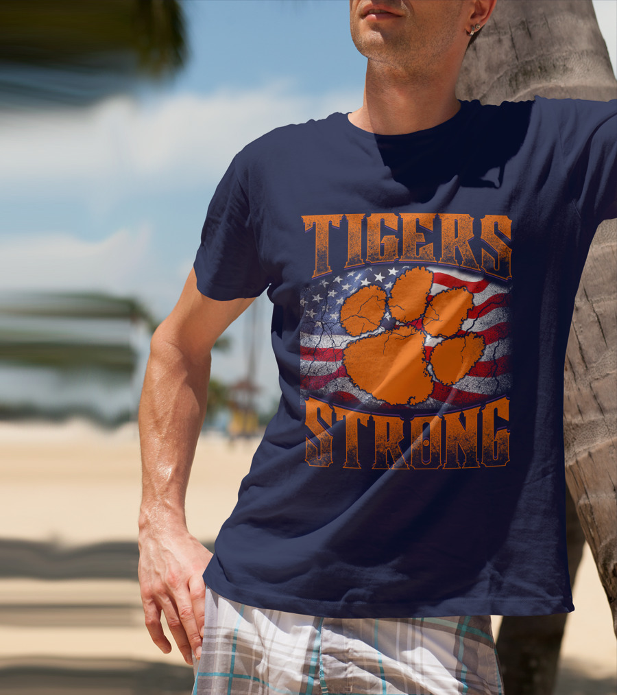 Clemson Tigers Strong American Flag Pawprint T-Shirt