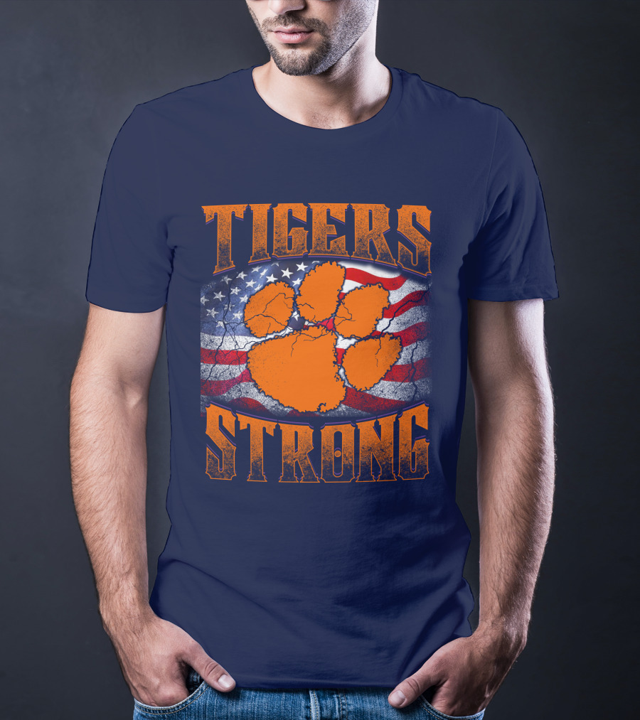 Clemson Tigers Strong American Flag Pawprint T-Shirt