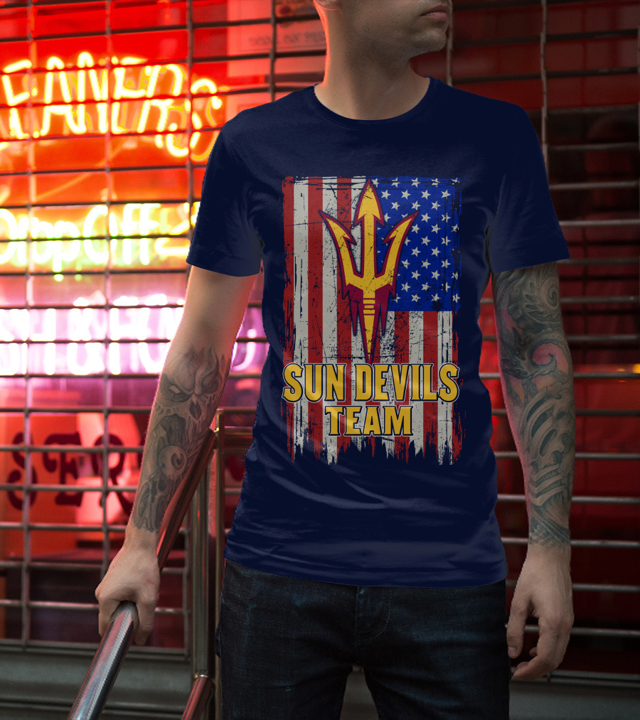 Sun Devils Team Arizona State American Flag Trident T-Shirt