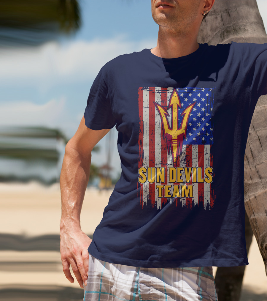 Sun Devils Team Arizona State American Flag Trident T-Shirt
