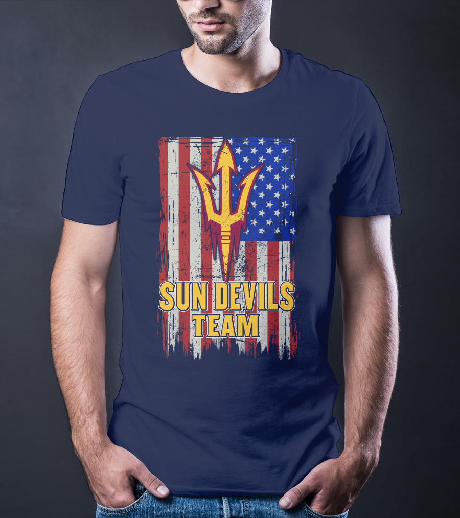 Sun Devils Team Arizona State American Flag Trident T-Shirt