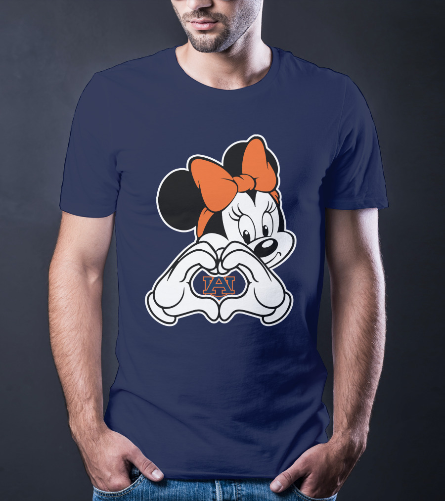 Minnie Mouse Auburn Tigers Au Logo Heart Hands T-Shirt
