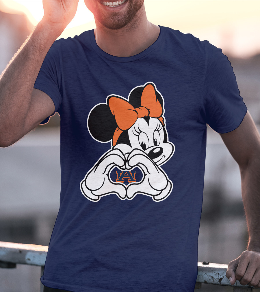 Minnie Mouse Auburn Tigers Au Logo Heart Hands T-Shirt
