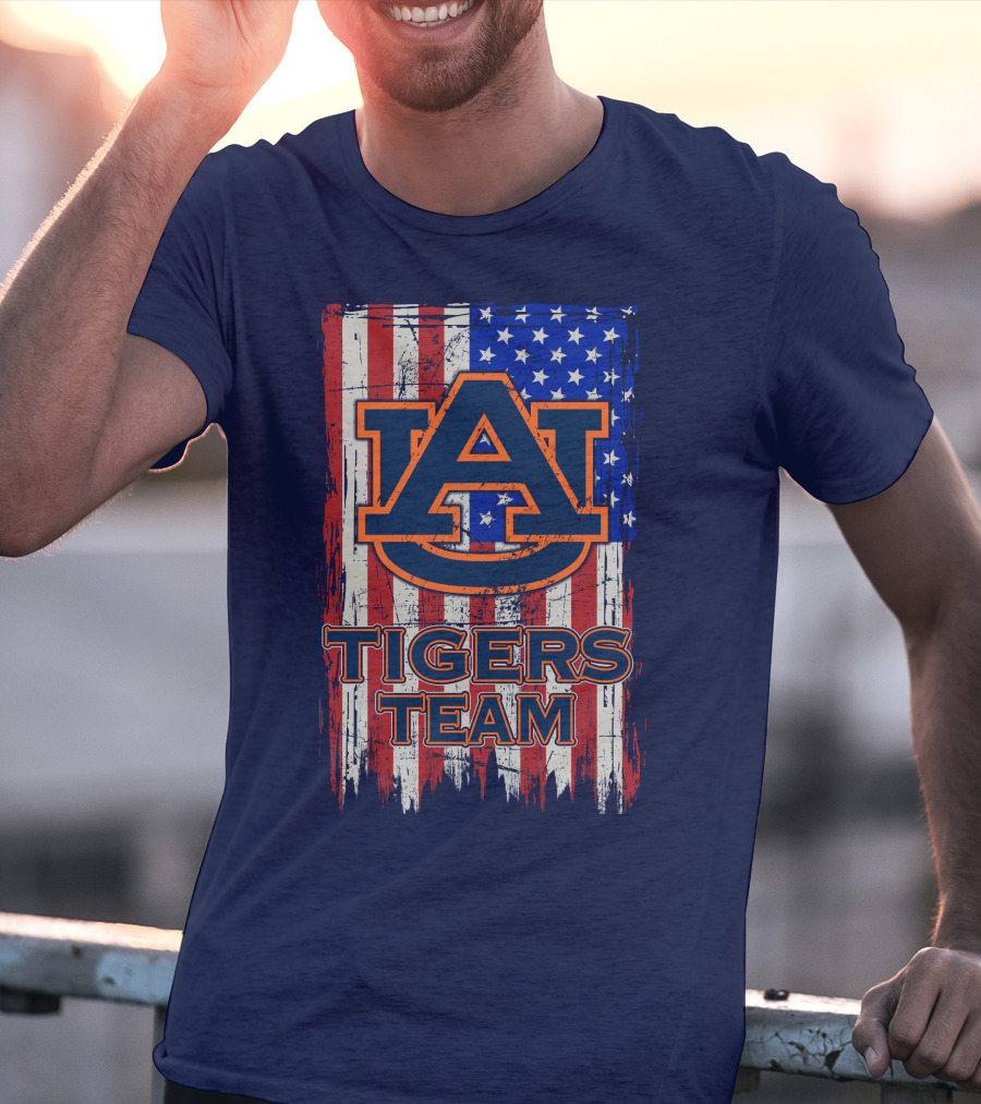 Auburn Tigers Team American Flag T-Shirt