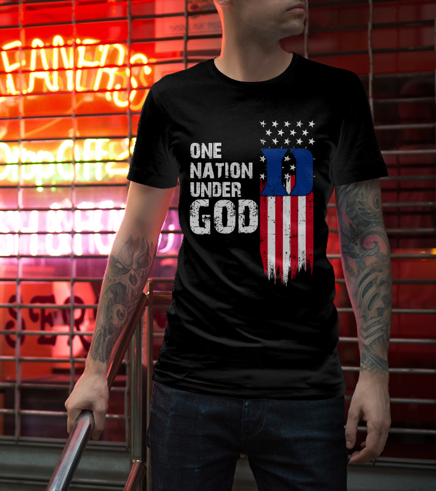 One Nation Under God Duke Blue Devils Usa Flag Stars And Stripes T-Shirt