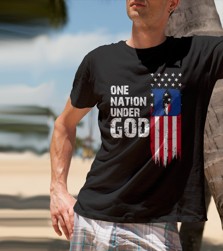One Nation Under God Duke Blue Devils Usa Flag Stars And Stripes T-Shirt