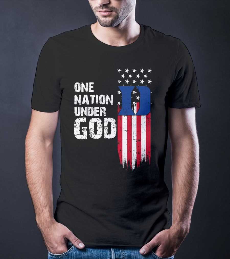 One Nation Under God Duke Blue Devils Usa Flag Stars And Stripes T-Shirt