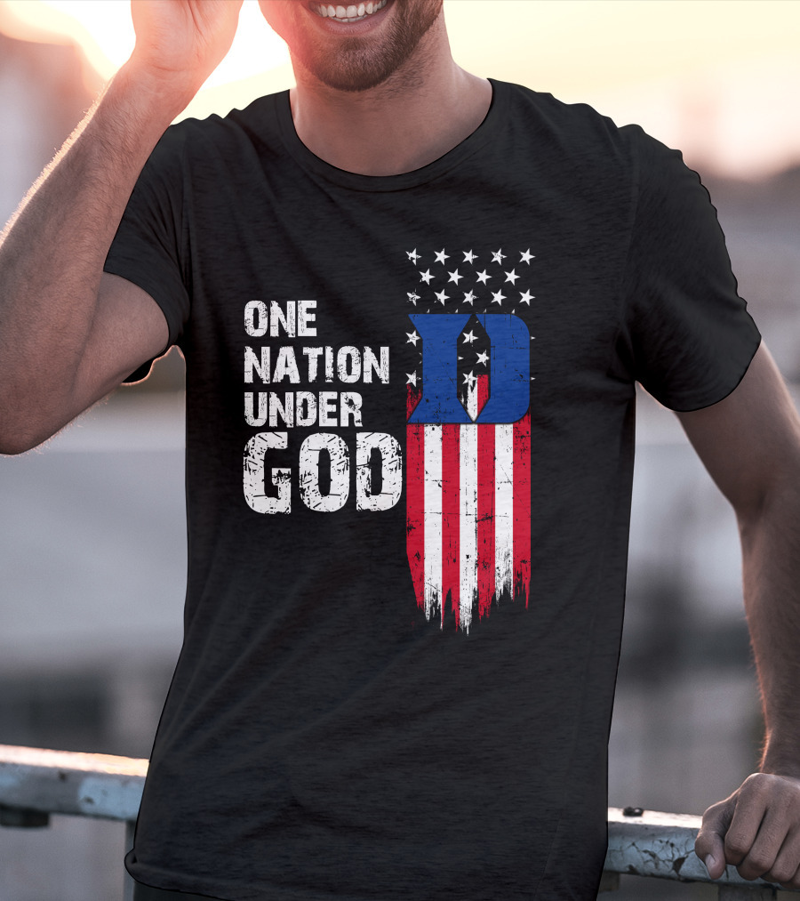 One Nation Under God Duke Blue Devils Usa Flag Stars And Stripes T-Shirt
