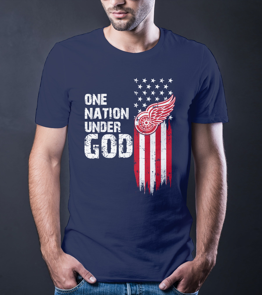 One Nation Under God Detroit Redwings American Flag Stars And Stripes T-Shirt