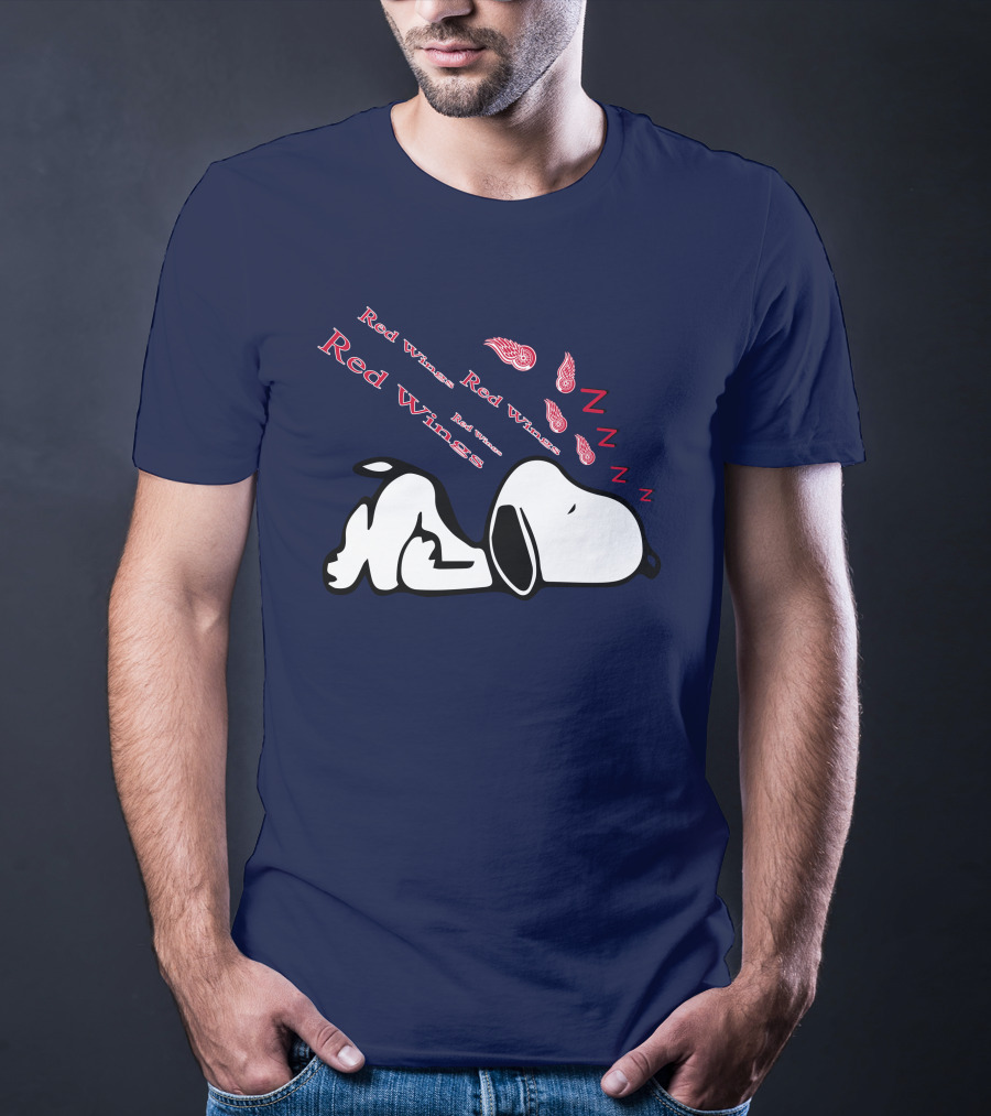 Red Wings Detroit Peanuts Snoopy Sleeping Hockey Team T-Shirt