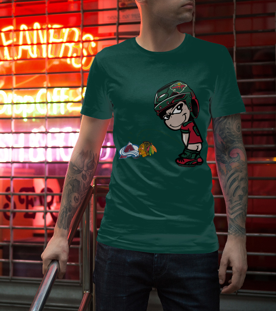 Minnesota Wild Character Mocking Colorado Avalanche And Chicago Blackhawks T-Shirt
