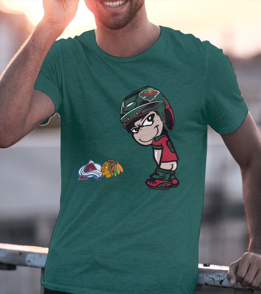 Minnesota Wild Character Mocking Colorado Avalanche And Chicago Blackhawks T-Shirt