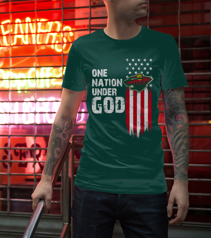 One Nation Under God Minnesota Wild Logo American Flag Stars And Stripes T-Shirt