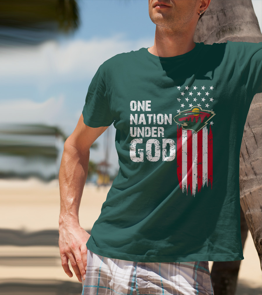 One Nation Under God Minnesota Wild Logo American Flag Stars And Stripes T-Shirt