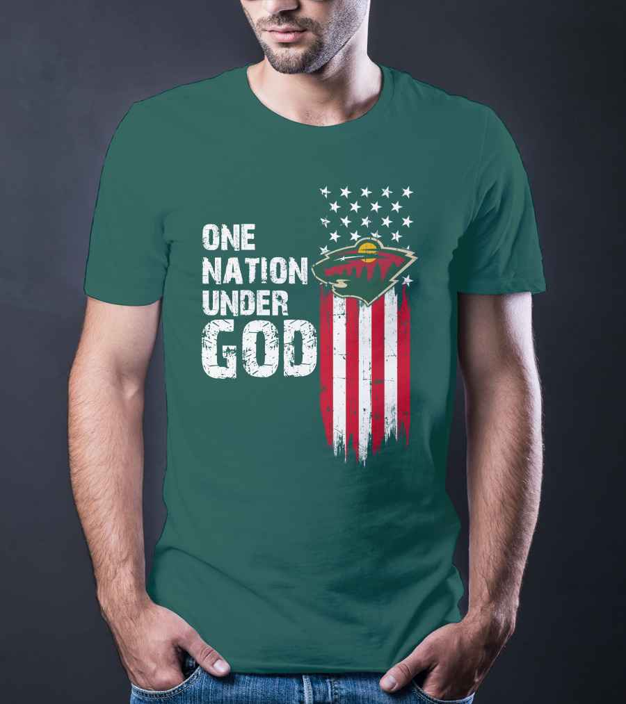 One Nation Under God Minnesota Wild Logo American Flag Stars And Stripes T-Shirt