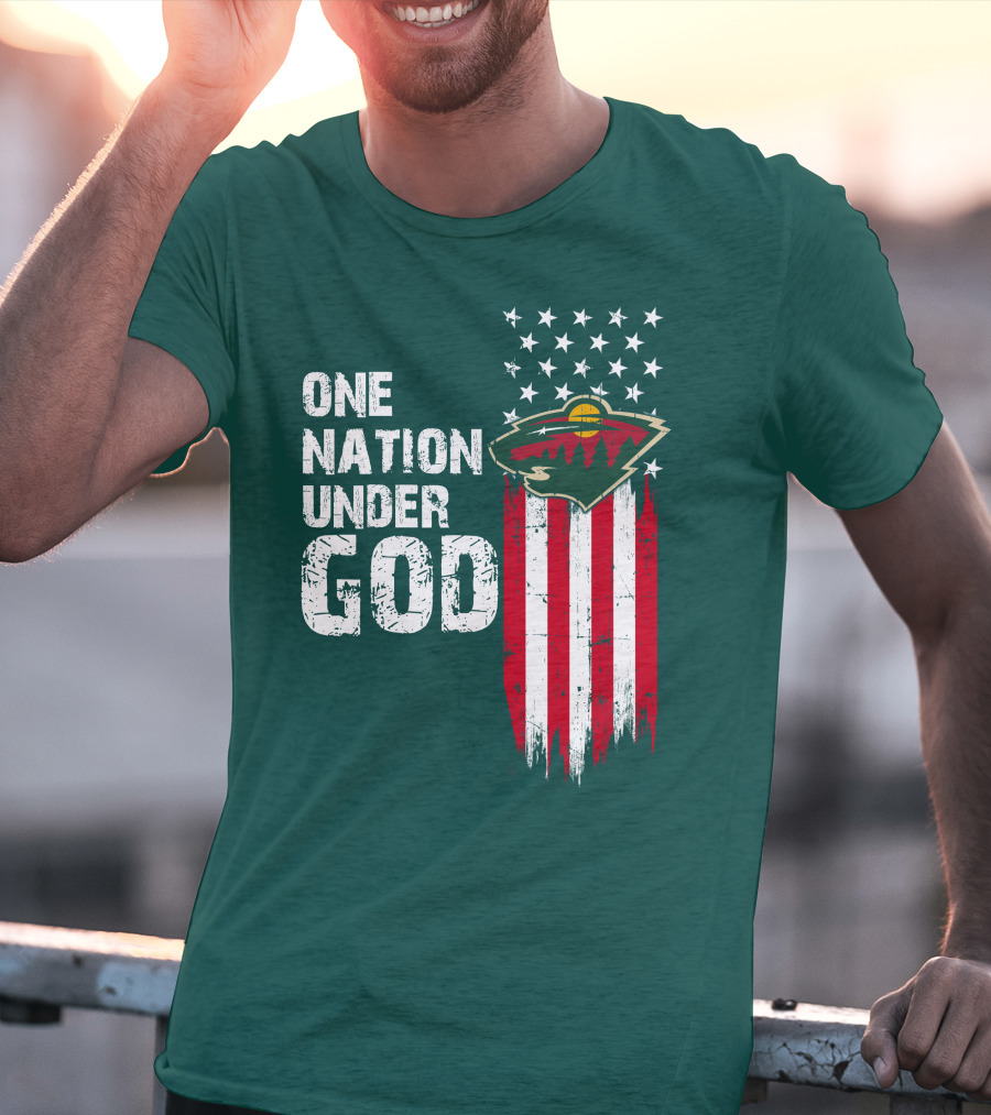 One Nation Under God Minnesota Wild Logo American Flag Stars And Stripes T-Shirt