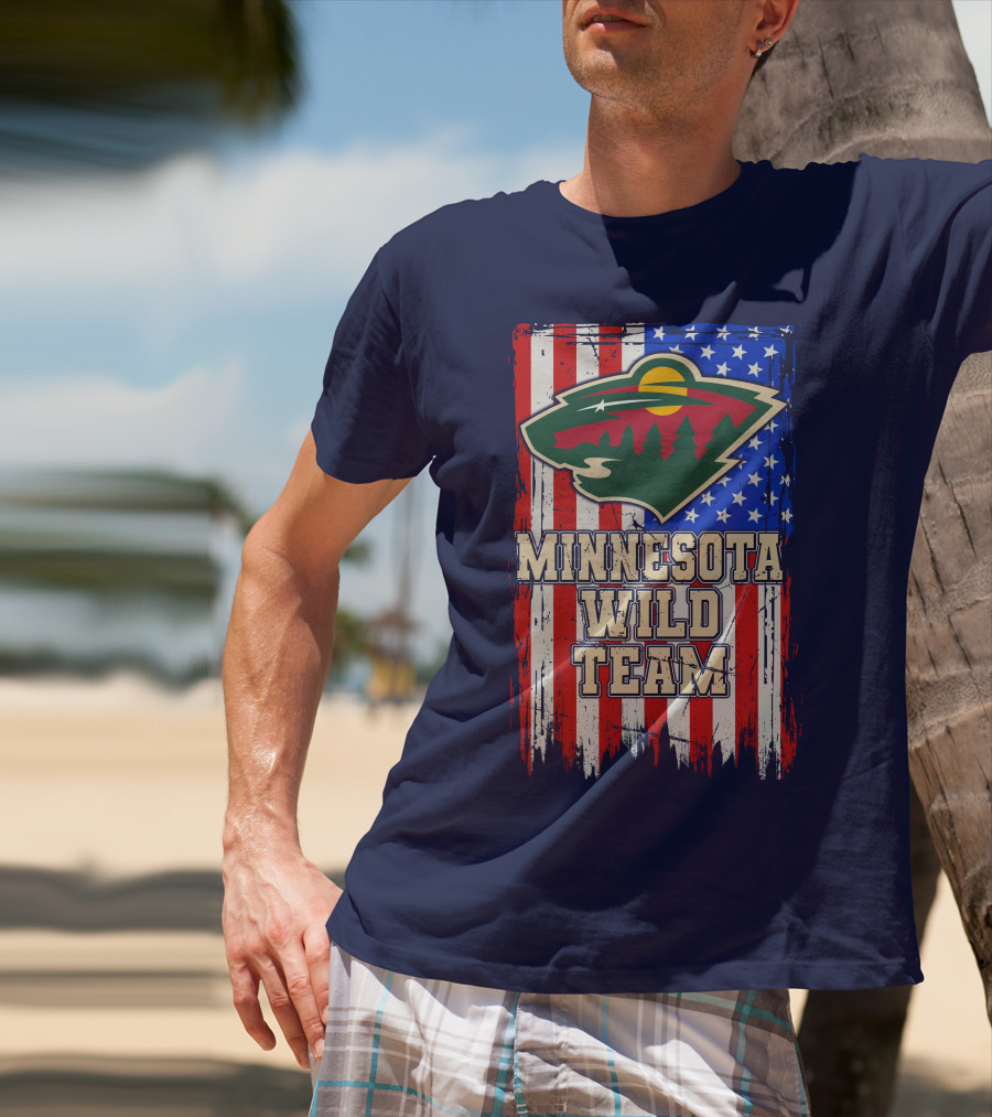 Minnesota Wild Team American Flag T-Shirt