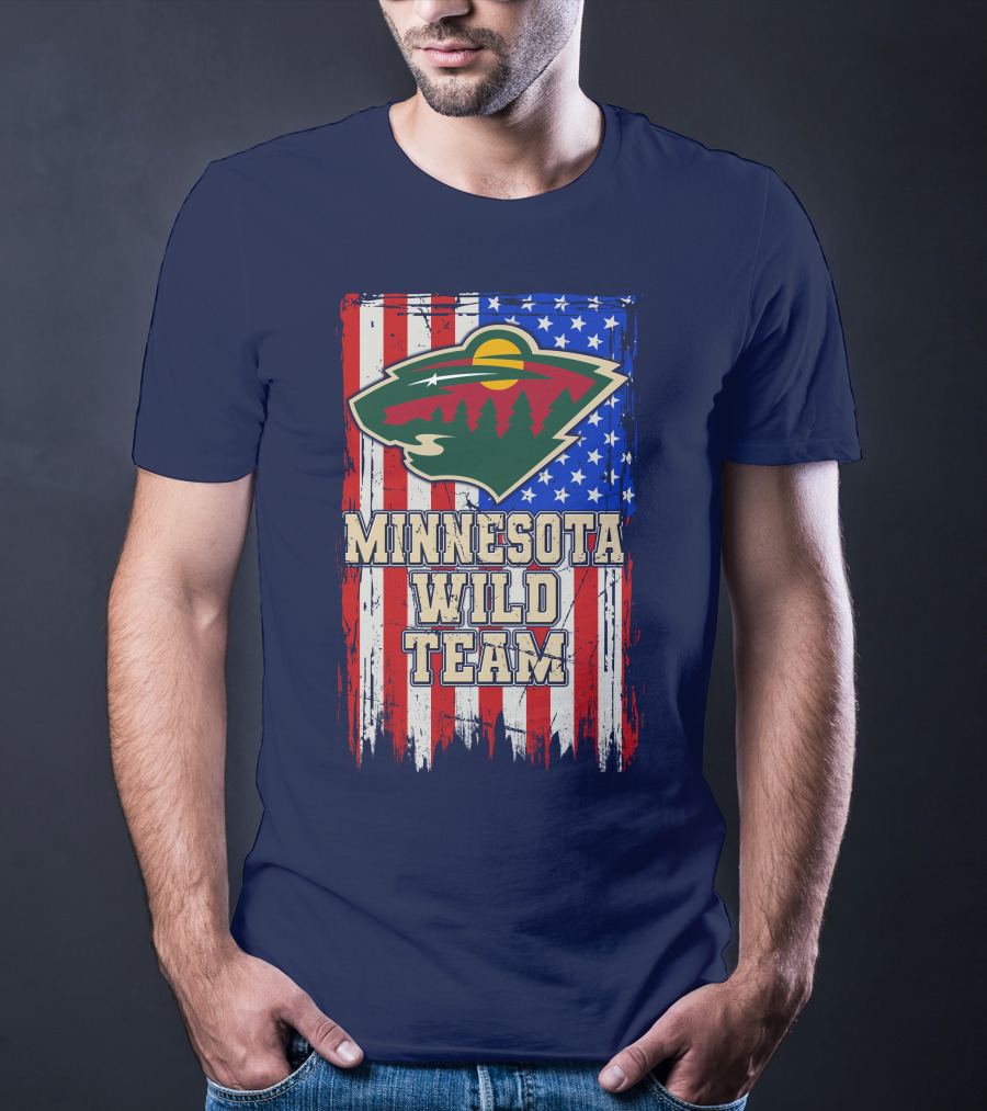 Minnesota Wild Team American Flag T-Shirt