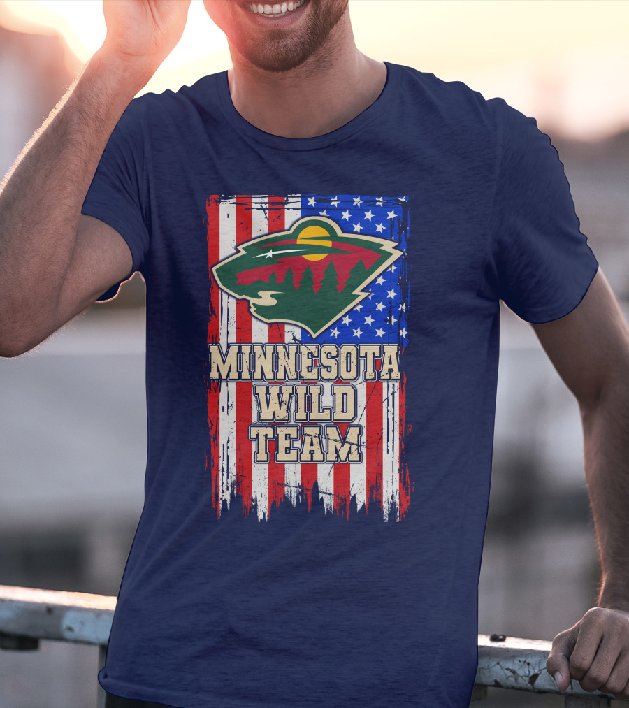 Minnesota Wild Team American Flag T-Shirt