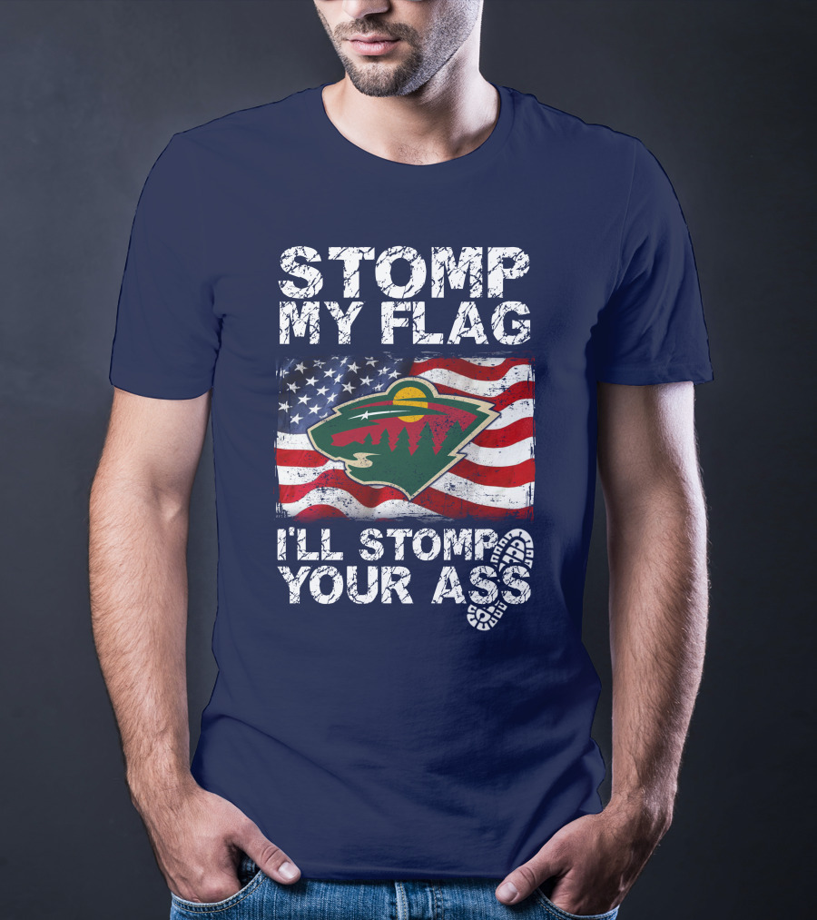 Minnesota Wild Stomp My Flag American Flag Logo Stomp Your Ass T-Shirt