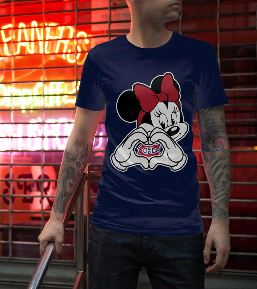 Minnie Mouse Heart Hands Montreal Canadiens Logo Red Bow T-Shirt