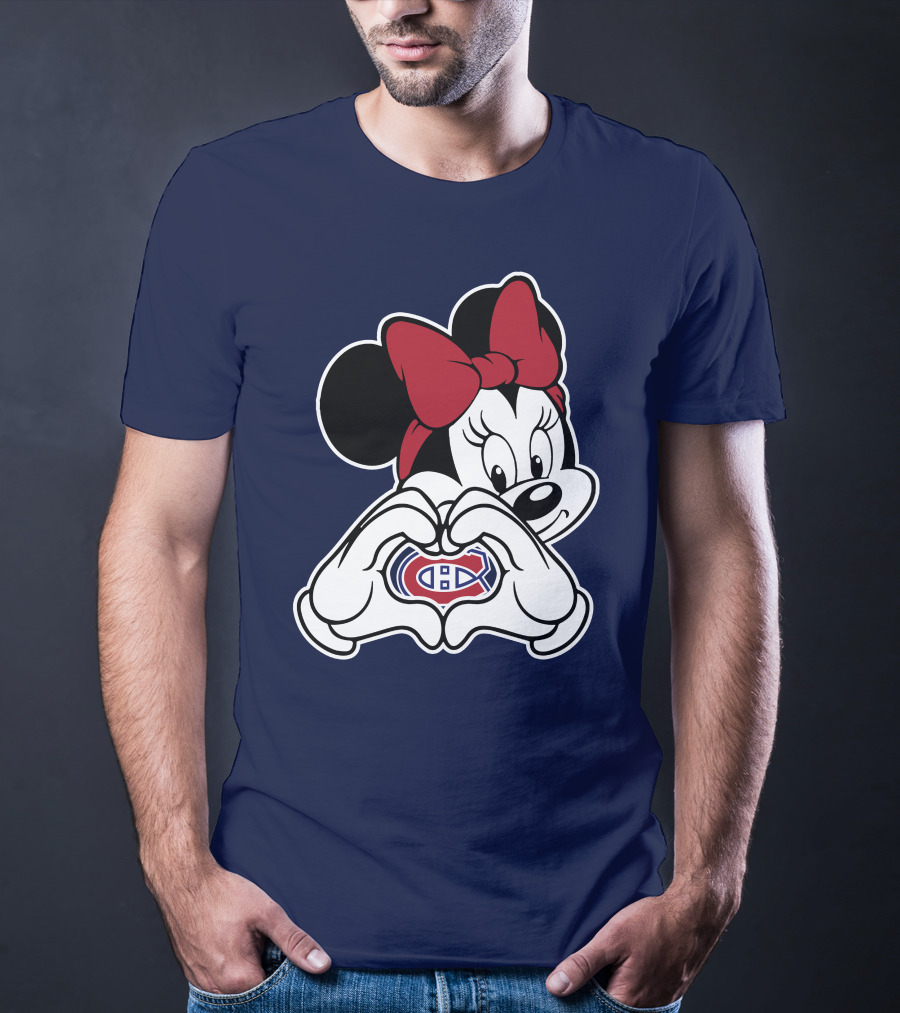 Minnie Mouse Heart Hands Montreal Canadiens Logo Red Bow T-Shirt