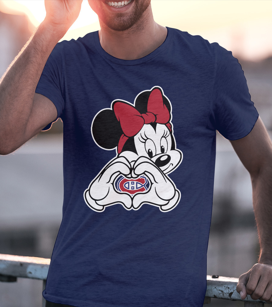 Minnie Mouse Heart Hands Montreal Canadiens Logo Red Bow T-Shirt