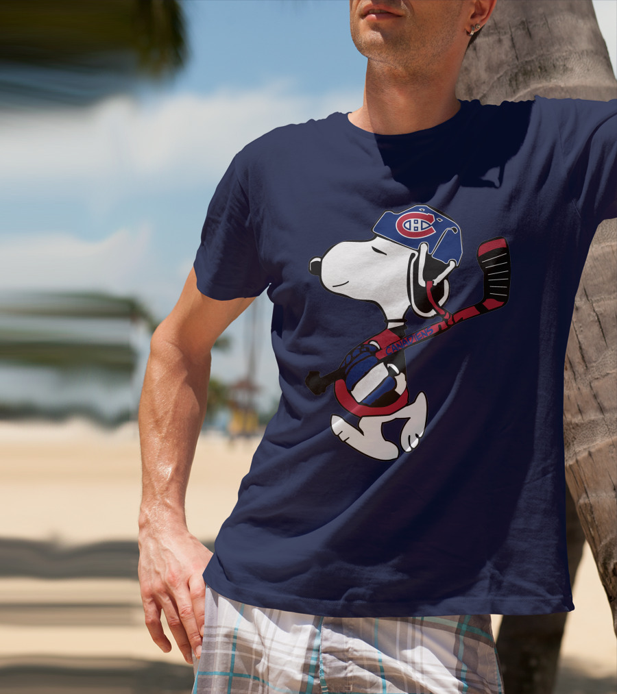 Canadiens Snoopy With Hockey Helmet And Stick T-Shirt